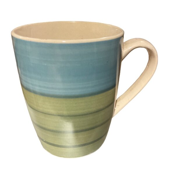 Pier 1 Coffee Mug Hand-Painted Stoneware Blue Green White - Picture 3 of 6